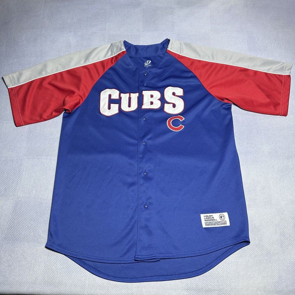 Dynasty MLB Chicago Cubs Embroidered Blue Jersey Button Shirt Men's Size Large